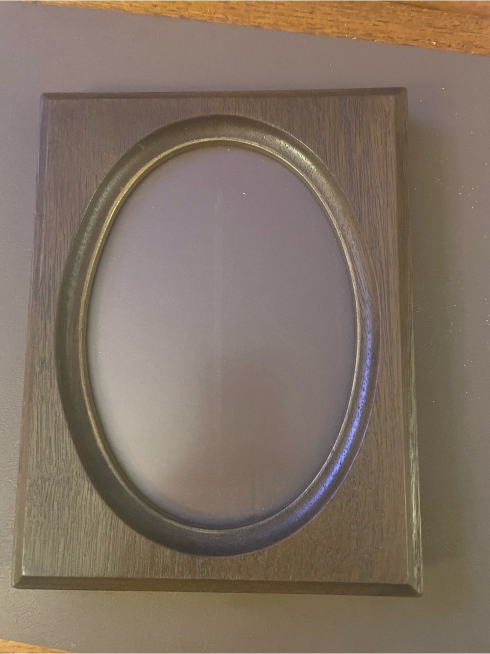 Oval Wall Mirror Brown Wood Frame Wall Mounted Vertical 10 x 8 in